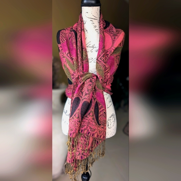 100% PASHMINA Paisley Shawl Scarf - Picture 5 of 16